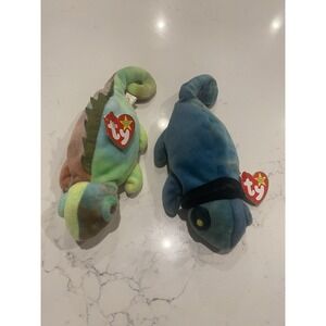Ty Beanie Babies Iggy & Rainbow Chameleon Plush‎ Toys 1997 Retired